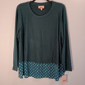 NWT Evri Long Sleeve Tunic Top, Women's 2XL, Sparkly Emerald Green/Teal